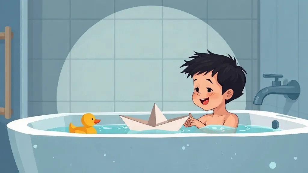 The new boat floats across the bath and Felipe laughs.