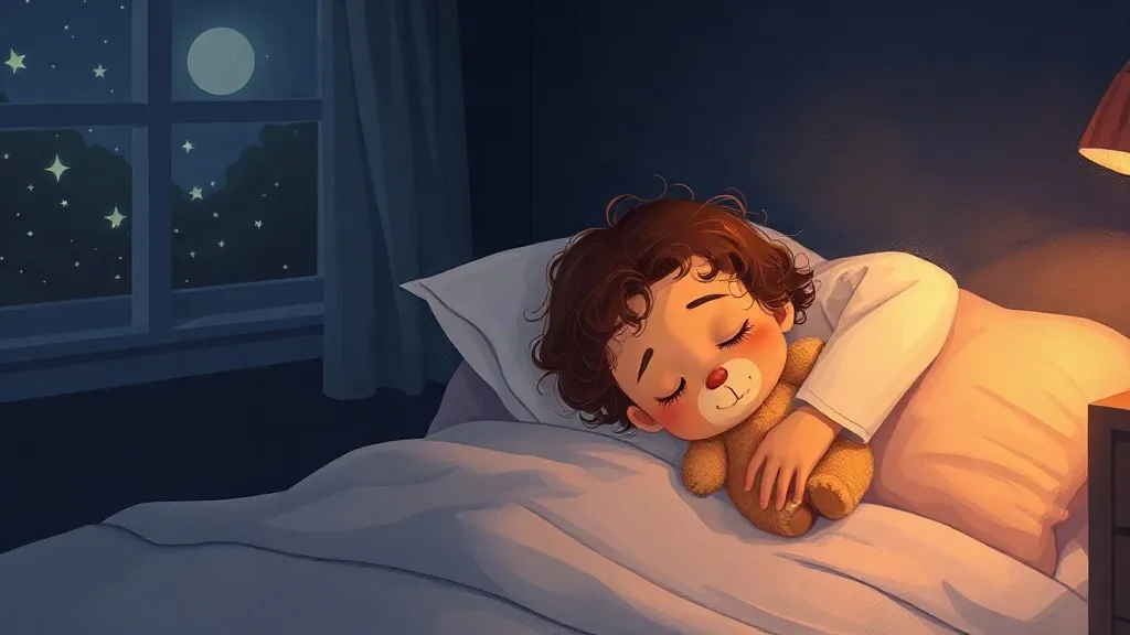 Isa sleeps in bed with Big Ted in her arms.